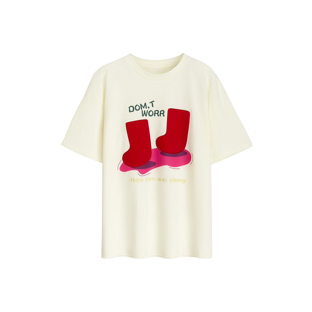 LILI EDIT/红靴子印花减龄显瘦T恤女夏季小个子宽松短袖休闲上衣-图3