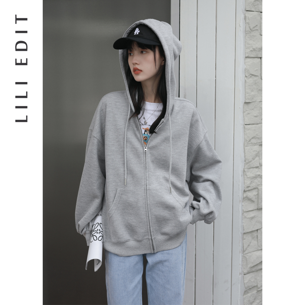 LILIEDIT/短款连帽卫衣外套女2024年春季新款气质宽松休闲上衣 - 图2