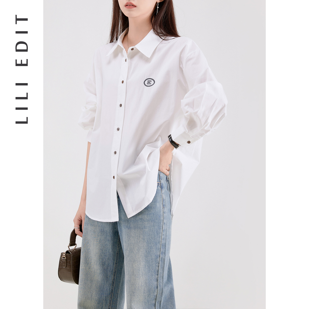 LILIEDIT/POLO领韩版复古衬衫女春季新款宽松洋气时尚长袖上衣 - 图0