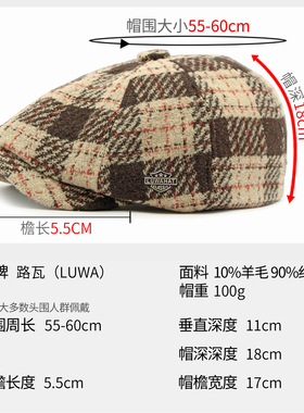 品牌秋冬羊毛呢拼色格纹八角帽男
