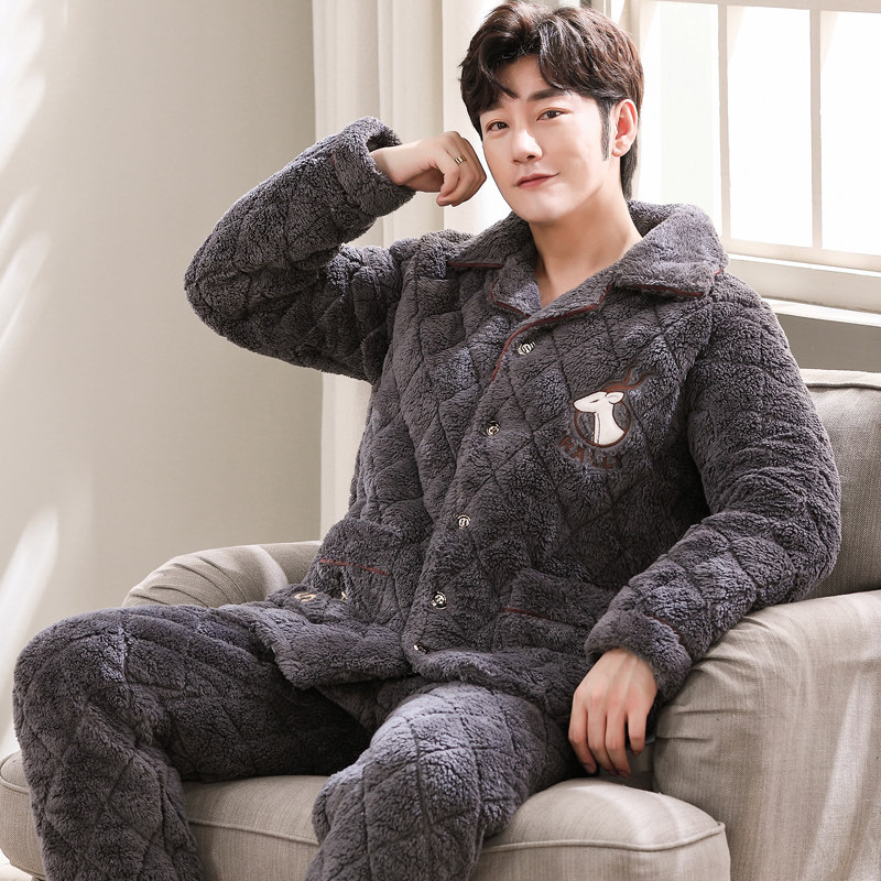 秋冬季男士珊瑚绒冬款加绒睡衣 亿美希服饰睡衣/家居服套装