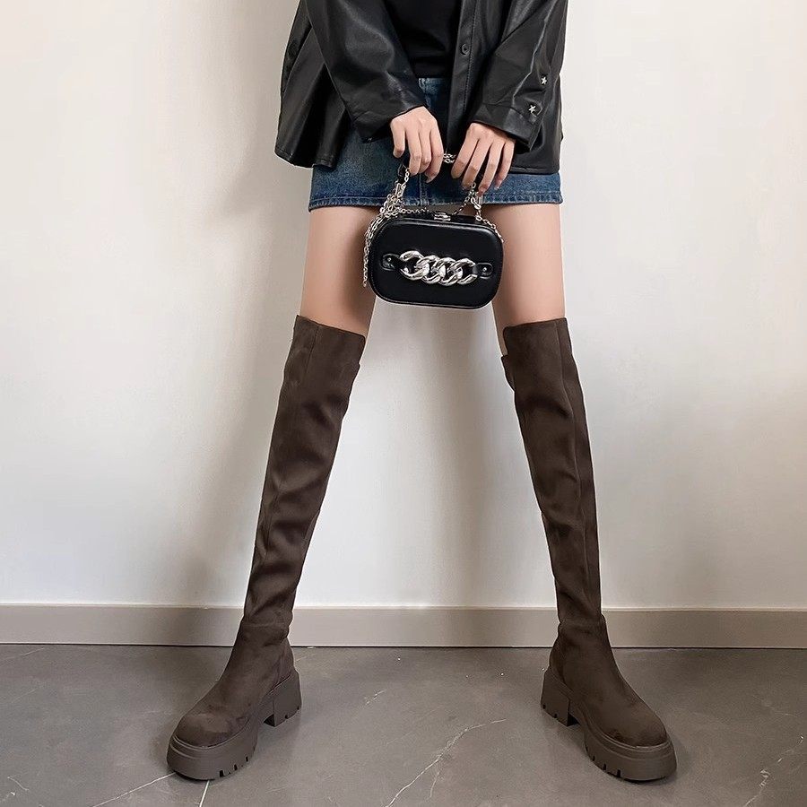 时尚百搭增高圆头时装靴女2026秋冬新款外穿绒面过膝高筒中跟长靴,淘宝优惠券,粉丝福利购,淘宝优惠卷