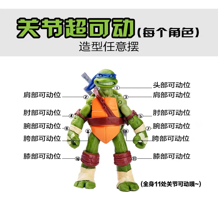 关节可动忍者神龟TMNT公仔手办忍者龟儿童玩具人肉摆件模型礼物-图1