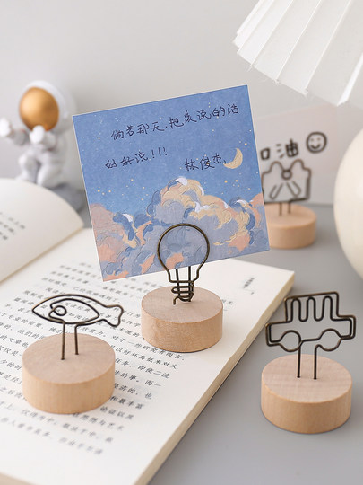 Retro wooden cute metal vertical ornament note holder