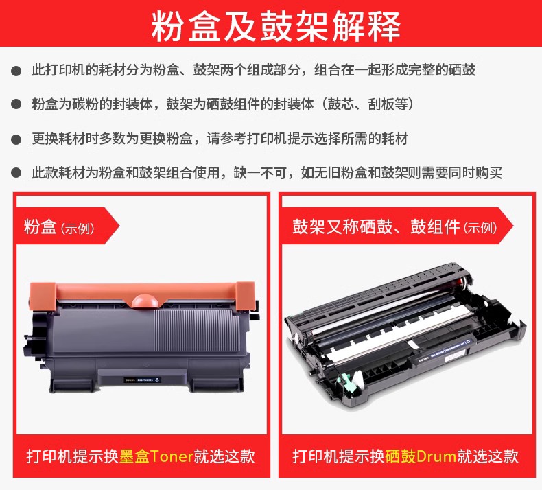 得力粉盒适用兄弟TN-2325墨粉DCP-7080/7080D/7180DN粉盒MFC-7380/7480/7880DN碳粉HL-2260/2260D/2560DN硒鼓 - 图1