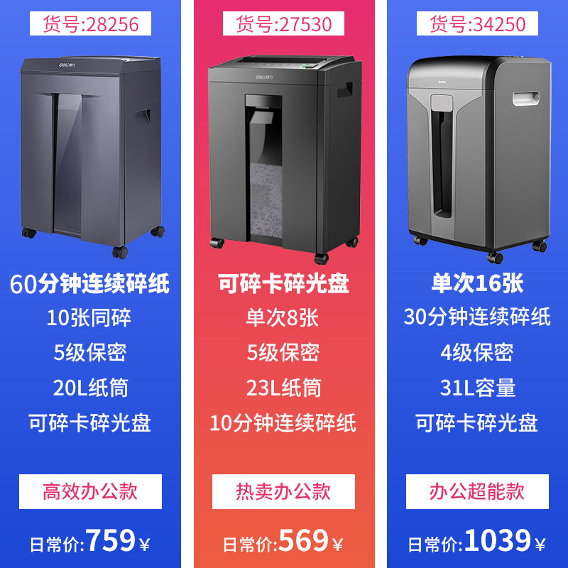 得力27530办公室碎纸机5级粉碎机 得力巨昊碎纸机