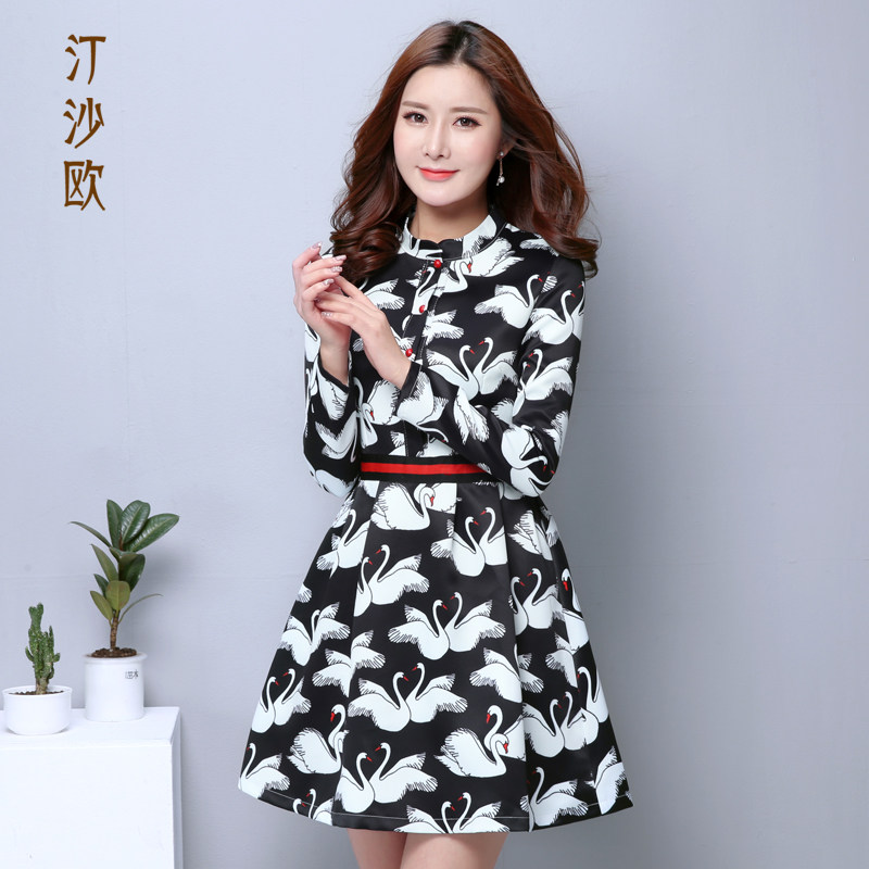 汀沙欧新款秋冬长袖复古淑女连衣裙 汀沙欧连衣裙
