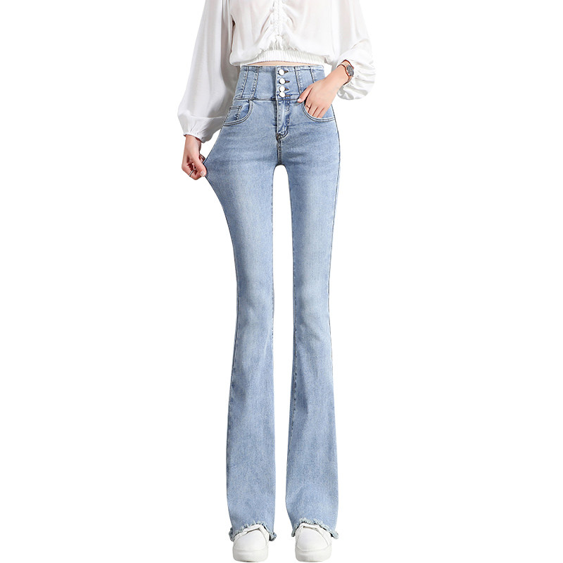 喇叭裤女高腰2020年黑色新款牛仔裤 仟澜牛仔裤