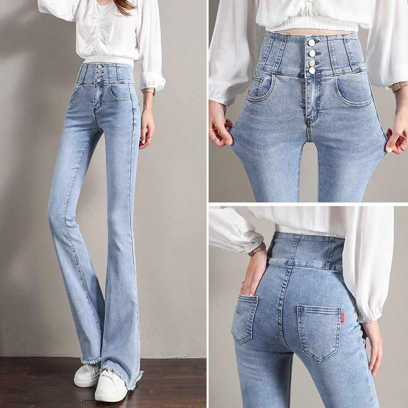 喇叭裤女高腰2020年黑色新款牛仔裤 仟澜牛仔裤