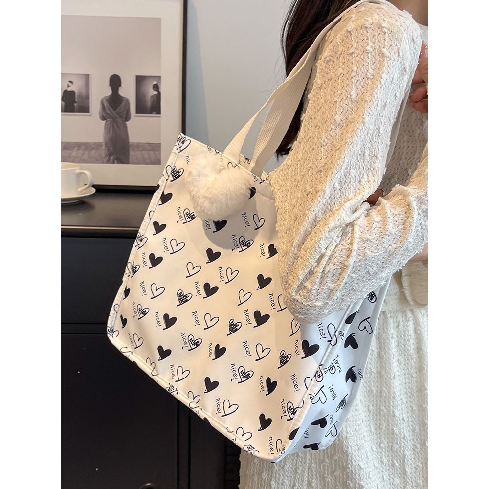 大容量帆布包包女夏季时尚单肩托特包学生外出手提补习袋子 - 图0