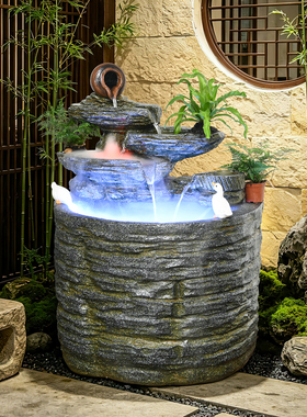 循环流水喷泉招财雾化景观摆件