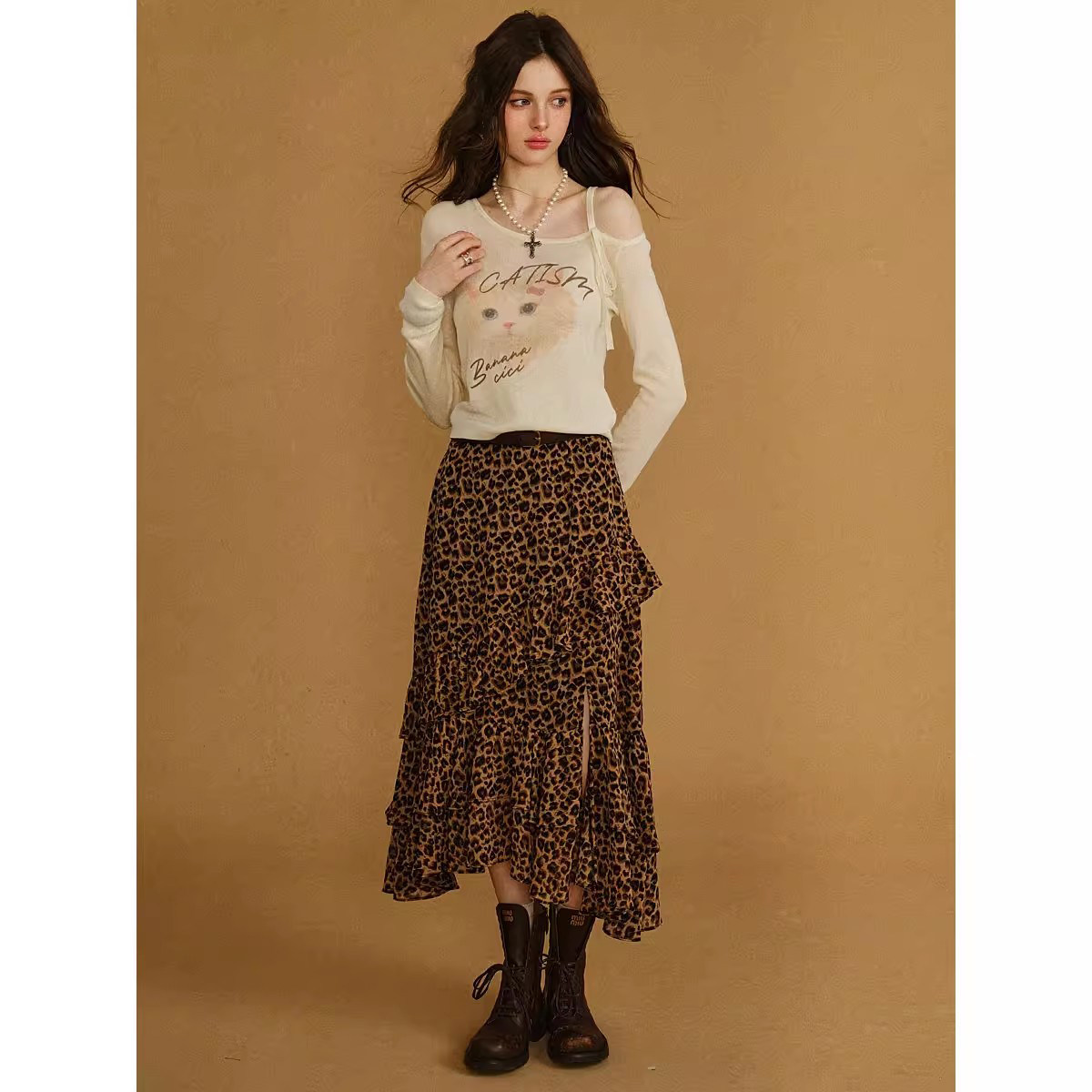 爵莱菲大码2026年春季新款豹纹印花雪纺鱼尾半身裙胖mm,淘宝优惠券,粉丝福利购,淘宝优惠卷