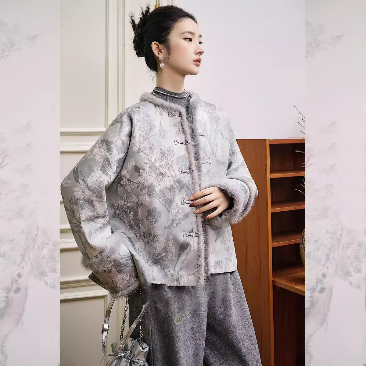 爵莱菲大码胖mm人丝炒色提花夹棉外套新中式棉袄国风棉衣兔毛2025,淘宝优惠券,粉丝福利购,淘宝优惠卷