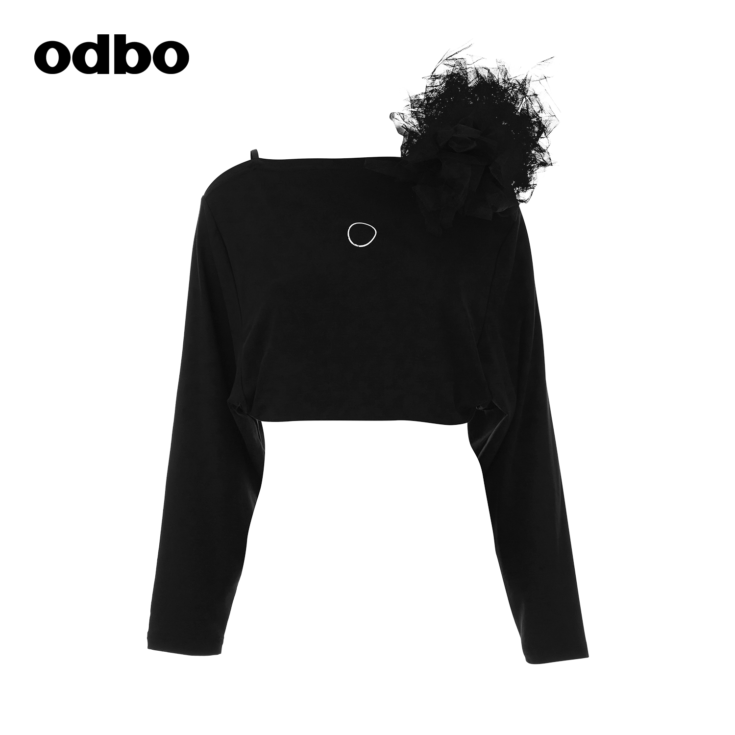 odbo/欧迪比欧原创设计感高端精致网纱胸针T恤女早秋2023新款上衣