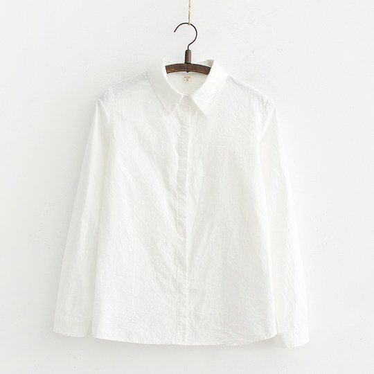 Camisa de algodón blanca camisa interior sencilla de mujer de manga larga