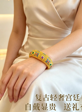 金包银珐琅彩蝴蝶如意镶钻手镯女
