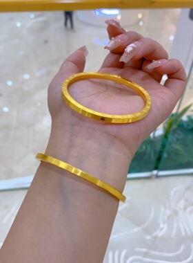 金包银手镯女款四方拉丝闭口手镯