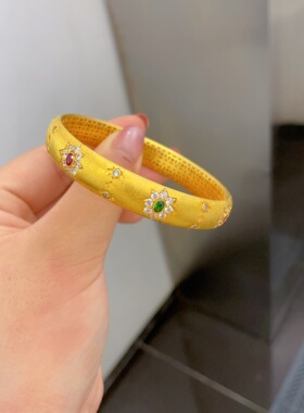 国金包银手镯大宽面贵妃镯手环送