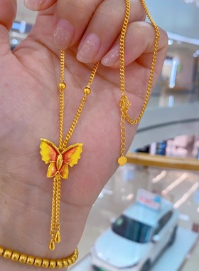 再逃公主镂空蝴蝶金包银项链