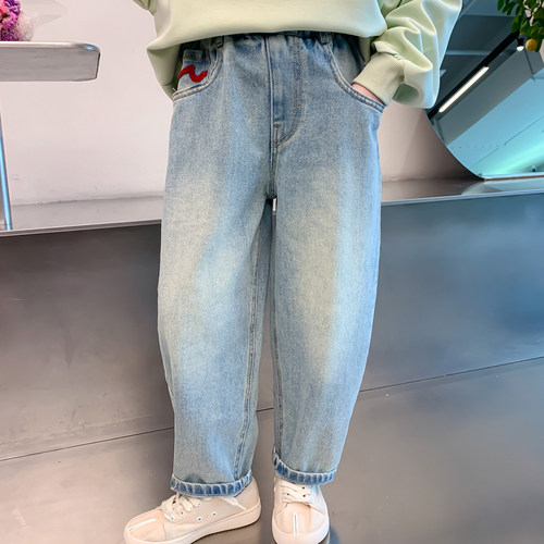 女童牛仔裤春装2025新款儿童夏季薄款弯刀裤初中生阔腿裤大童裤子 - 图1