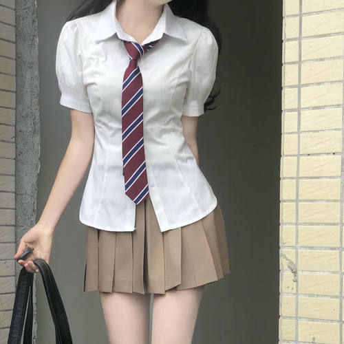 甜辣收腰jk衬衫短袖女学院风制服基础款白衬衣显瘦泡泡袖上衣夏季 - 图2
