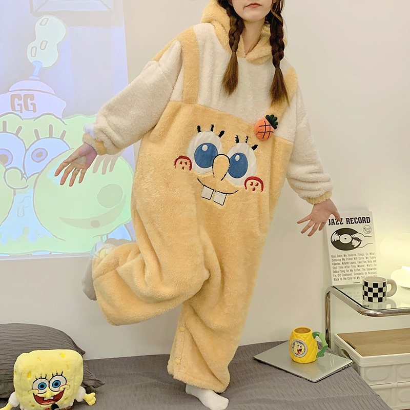 连体冬季款珊瑚绒加绒可爱天睡衣 斐序睡衣/家居服套装