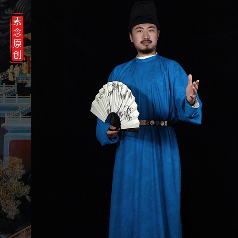 素念原创设计【现货】唐制圆领袍缺胯袍宝绿雀蓝赭石灰黑男女同款 - 图2