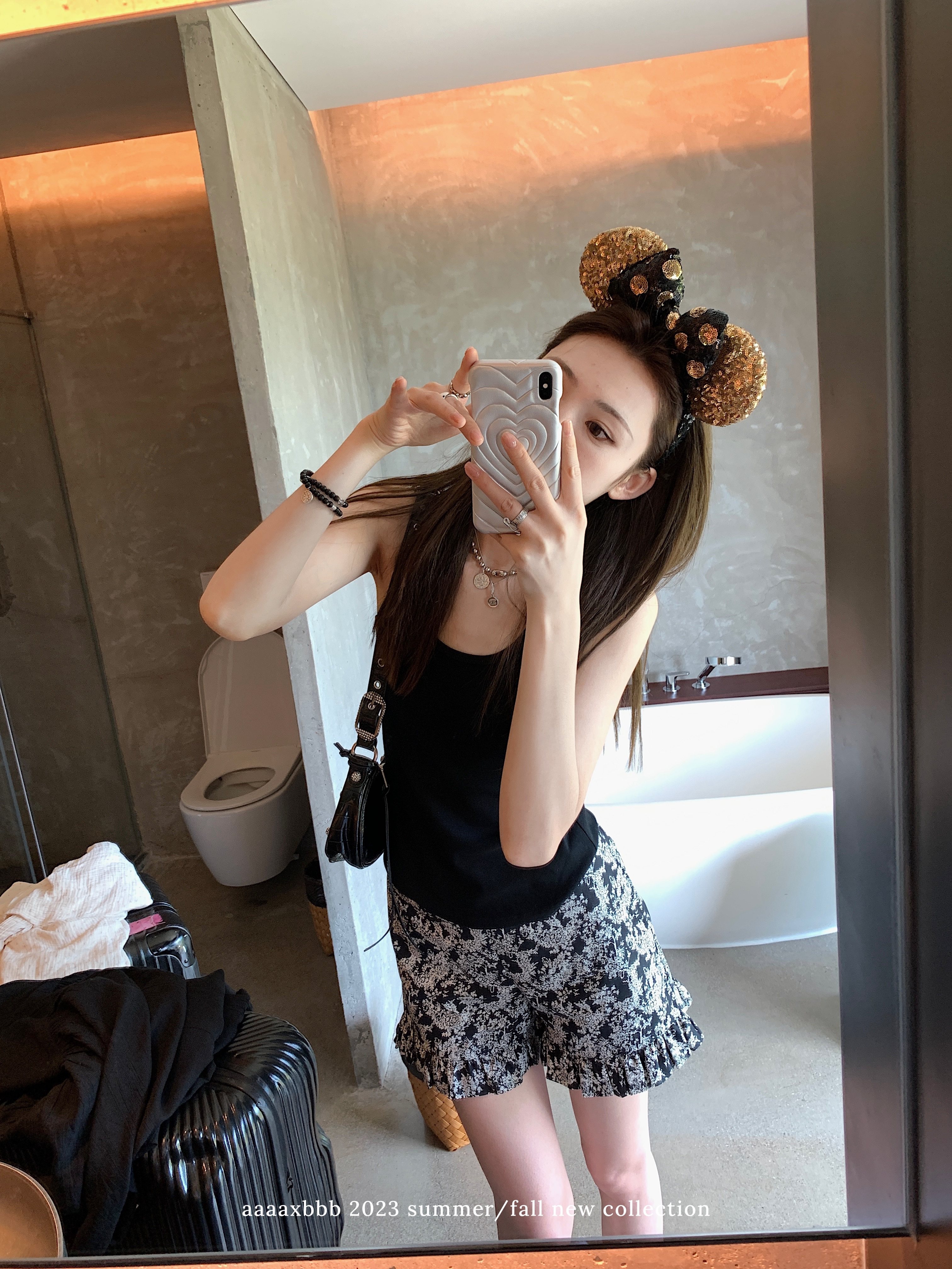 aaaaxbbb 夏末的马蒂斯 复古黑灰印花套装无袖上衣女娃娃衫短裤,淘宝优惠券,粉丝福利购,淘宝优惠卷