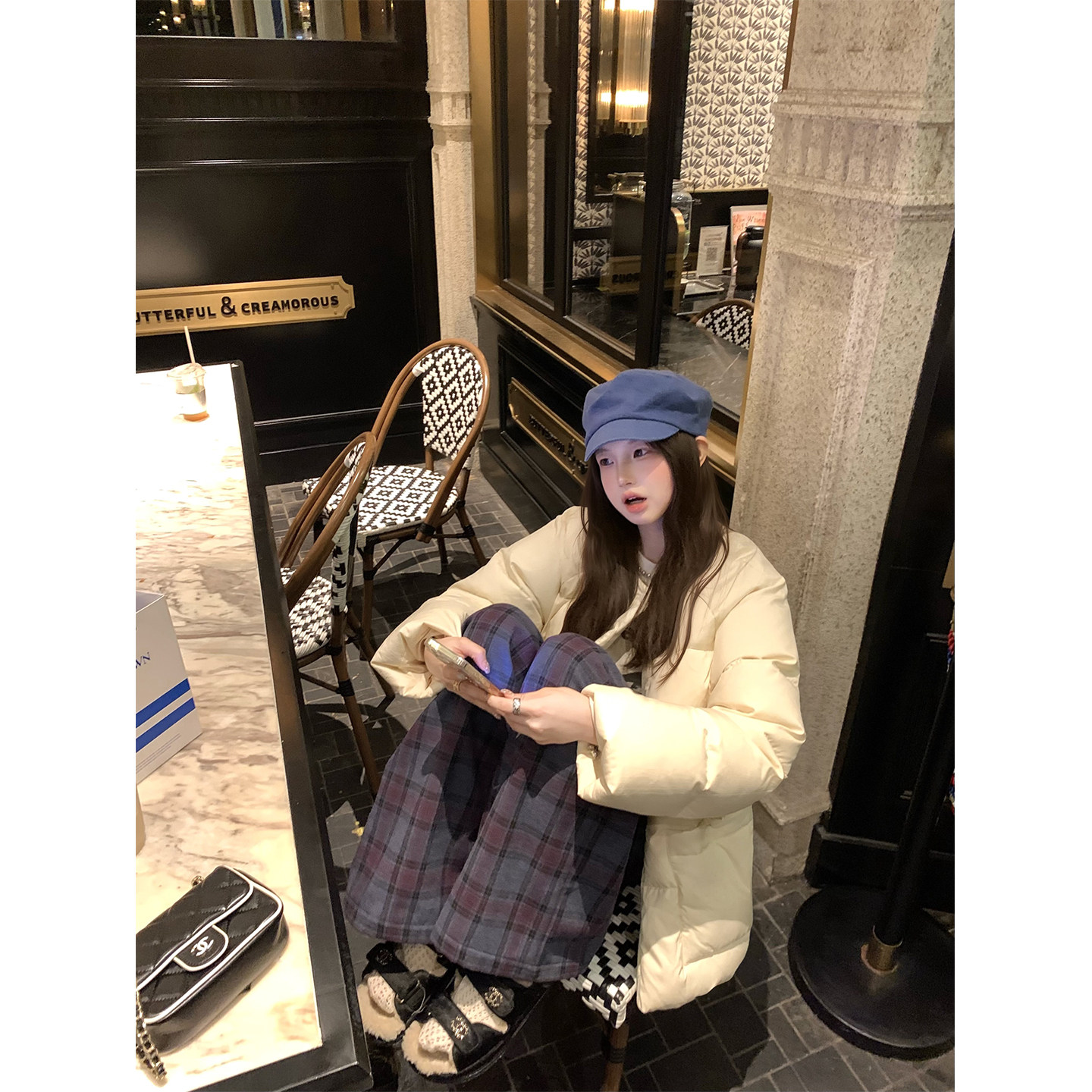 aaaaxbbb 随性timing 韩系紫色磨毛格子裤秋冬加厚松紧休闲裤长裤,淘宝优惠券,粉丝福利购,淘宝优惠卷