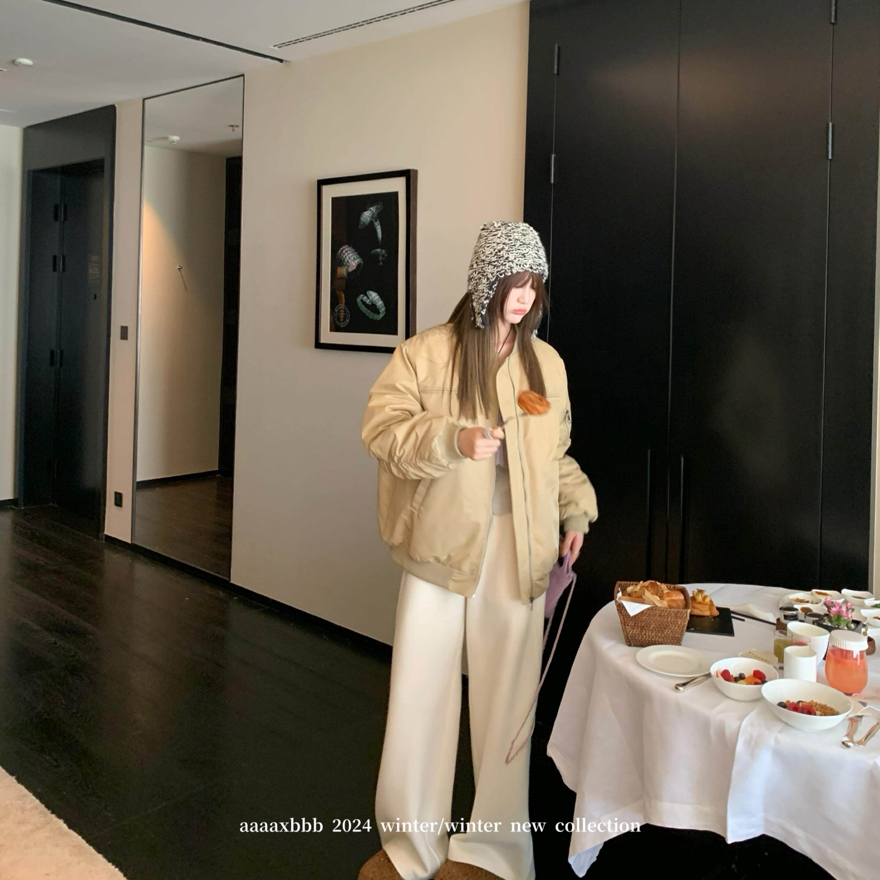 aaaaxbbb 松弛Brunch 四色加绒运动裤松紧腰宽松长款拖地休闲裤女