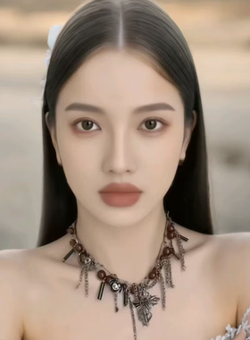 虞书欣同款暗黑哥特风红色串珠项链女小众设计感锁骨链时尚颈链潮