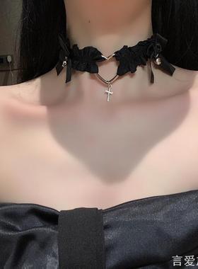 蕾丝蝴蝶结挂脖铃铛项圈项链女