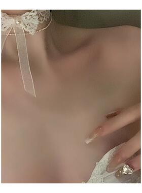 温柔仿珍珠双层choker白色蕾丝镂空少女项圈项链女超仙百搭颈链