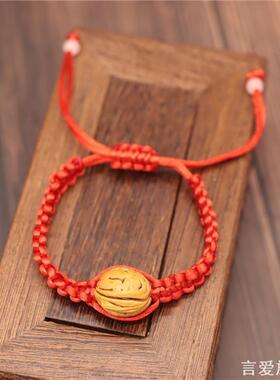 桃核手工雕刻桃篮红绳手链脚绳