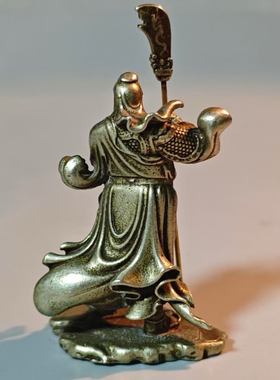 仿古做旧铜铸忠义关公铜像实心白铜迷你武财神小关羽关二爷小摆件