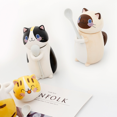 情侣杯子一对韩国创意可爱猫咪陶瓷马克杯生日礼物送男女朋友水杯