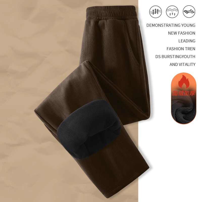 KCV真维斯加绒裤子女秋冬2024新款灯芯绒直筒裤休闲裤高腰阔腿裤 - 图1