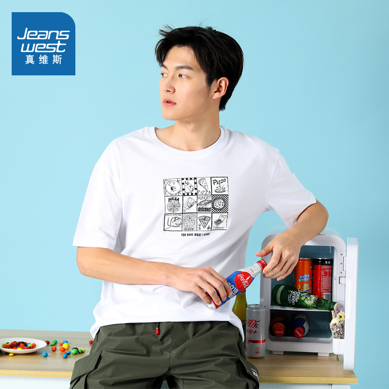 真维斯官方旗舰店真维斯男装 夏装新款时尚圆领潮流趣味印花宽松上衣短袖T恤男0