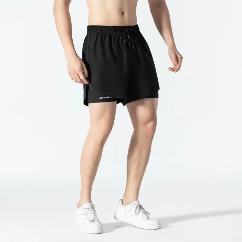 KF真维斯男装2025夏季新款 运动休闲舒适透气假两件男款短裤
