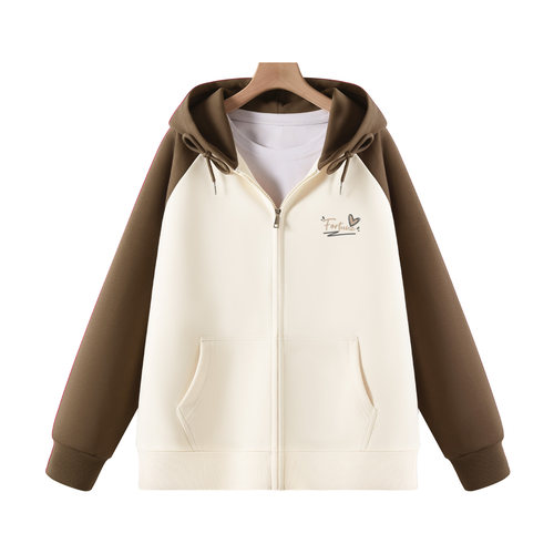 LB真维斯初秋外套女春秋款2025新款插肩撞色美式上衣女士连帽卫衣 - 图3