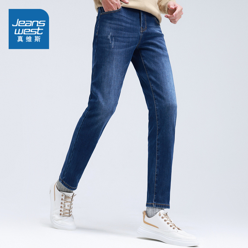真维斯官方旗舰店真维斯男装保暖牛仔裤 冬季新款 弹力加厚黄金绒修身牛仔长裤0