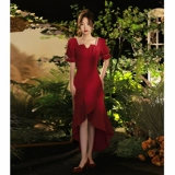 Бордовое демисезонное вечернее платье для невесты, свадебное платье, дизайнерская юбка, крой «рыбий хвост», подходит для подростков, тренд сезона