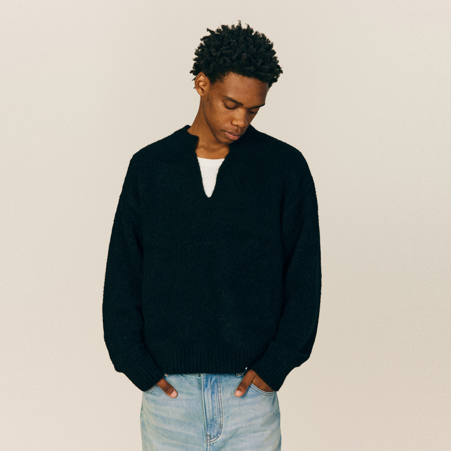 NONRADICAL （NR）「羊毛混纺」V领套头毛衣秋冬季慵懒风针织衫男,淘宝优惠券,粉丝福利购,淘宝优惠卷