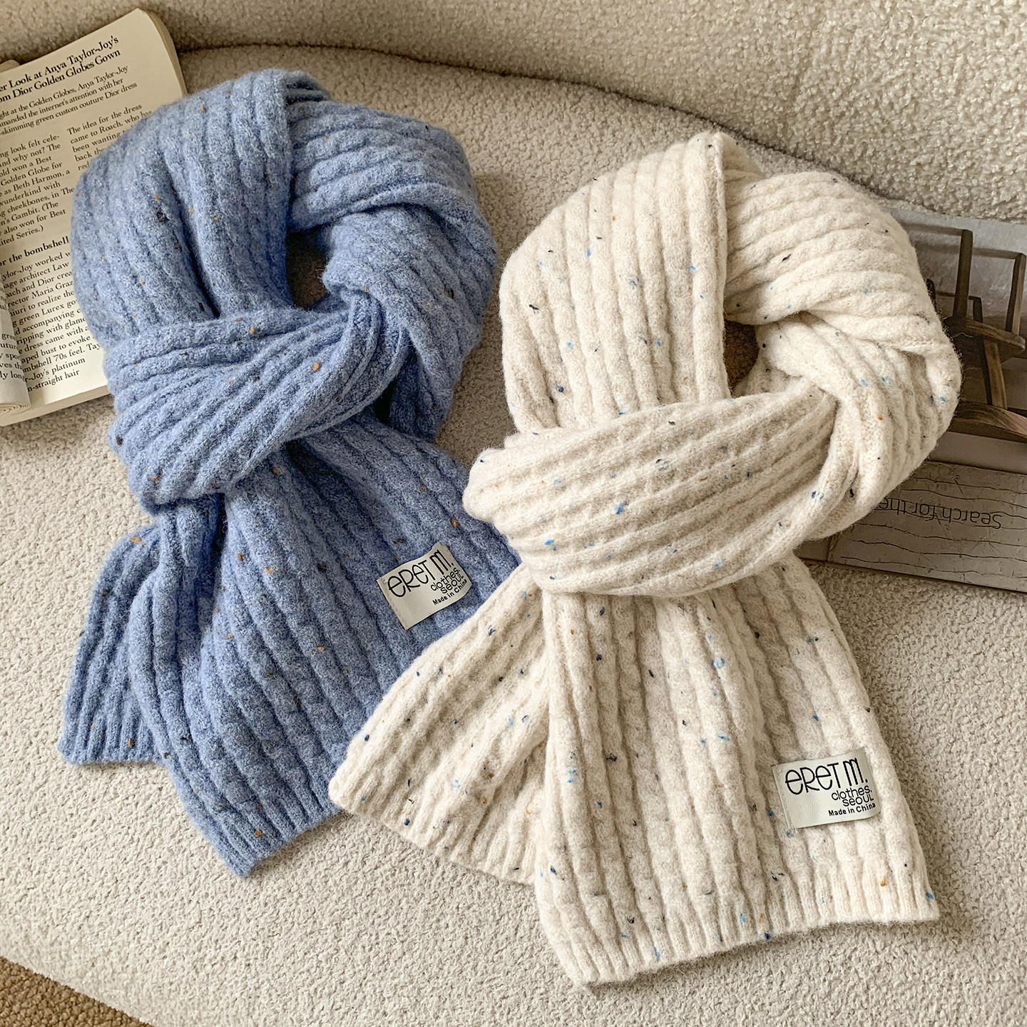 彩点软糯针织毛线围巾女冬季韩版氛围感百搭加厚保暖防寒护颈围脖,淘宝优惠券,粉丝福利购,淘宝优惠卷