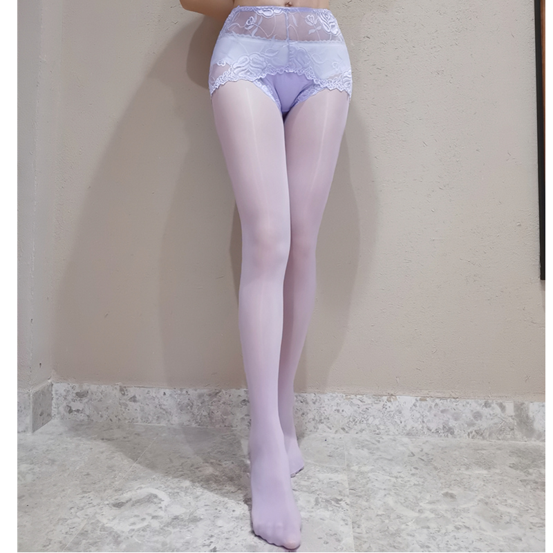 超薄油光女装大佬伪娘丝袜男大码性感cd变装蕾丝边内裤开档连裤袜