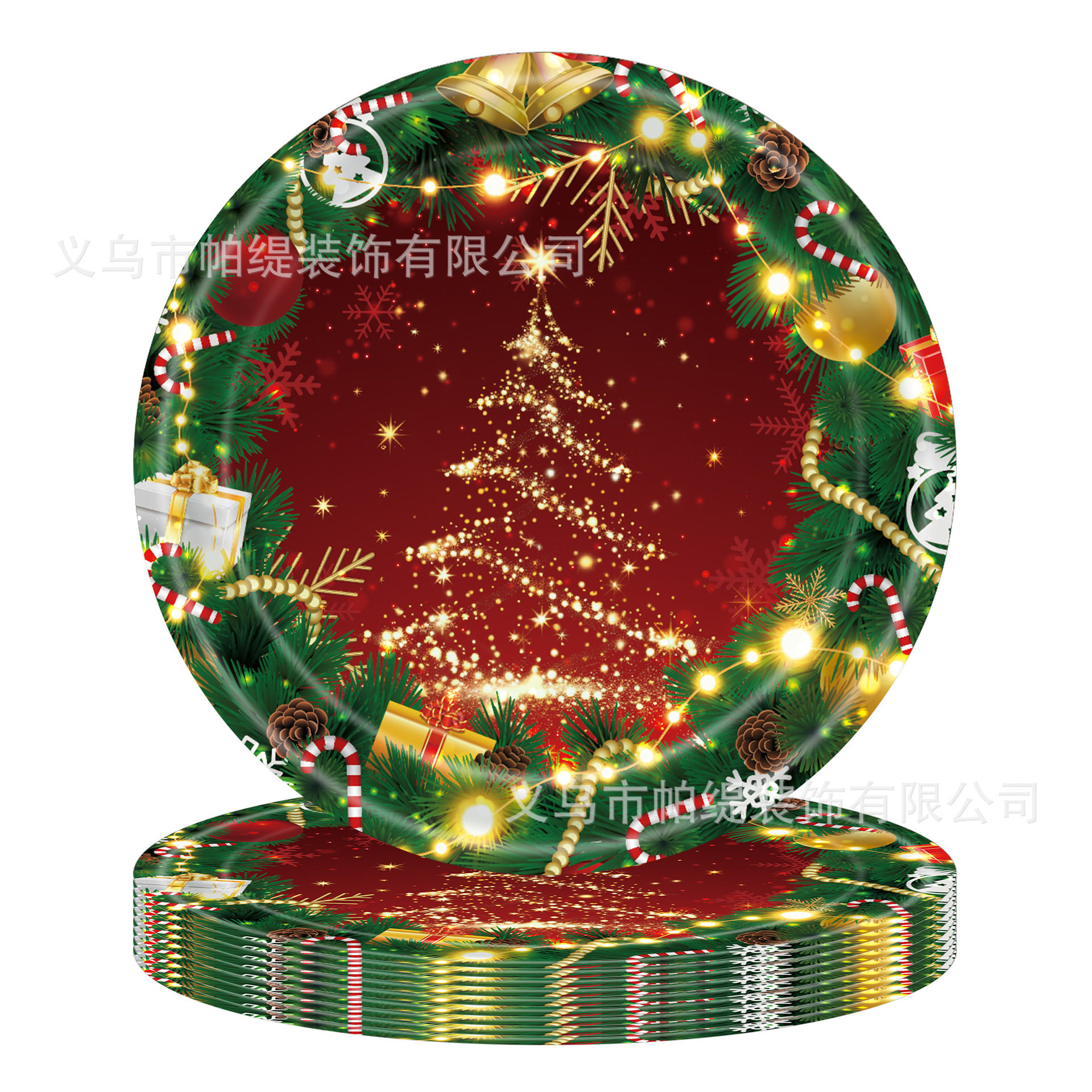 新款红绿圣诞节派对装饰餐具套装一次性纸盘纸巾纸杯桌布布置用品,淘宝优惠券,粉丝福利购,淘宝优惠卷