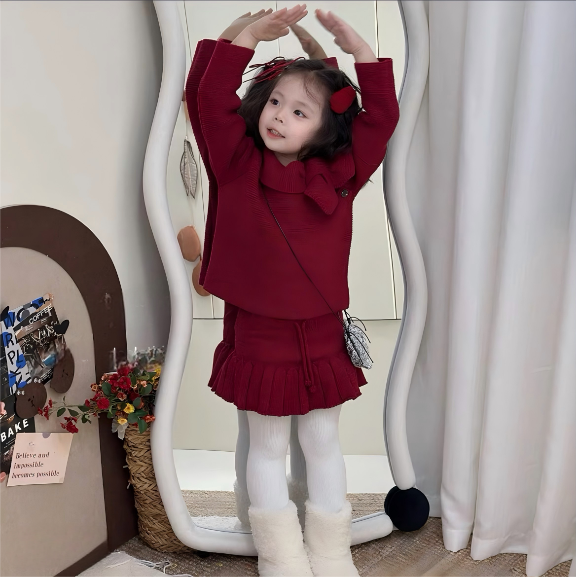 女童秋冬新款毛衣套装女宝宝新年氛围感洋气蝴蝶结针织上衣半身裙,淘宝优惠券,粉丝福利购,淘宝优惠卷