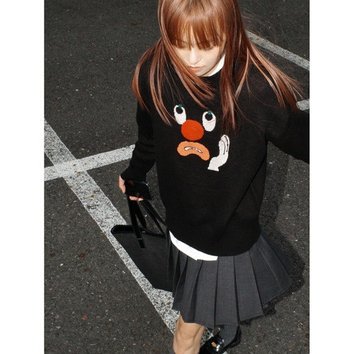 Studio1till8 “心事系列”牙痛表情宽松设计感黑色毛衣女冬季 - 图0