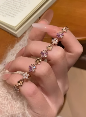 2026新款闪钻金色花花珍珠手链轻奢精致彩色花朵手环气质百搭手饰