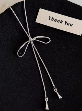 甜美简约抽拉蝴蝶结项链女款小众设计长款卫衣链配饰百搭2026新款